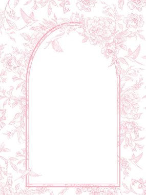 Çiçekli, grafiksel pembe düğün kartı. Görüntü