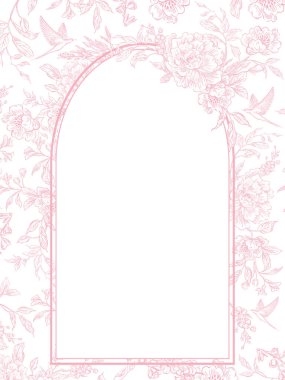 Çiçekli, grafiksel pembe düğün kartı. Görüntü