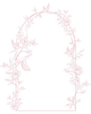 Çiçekli, grafiksel pembe düğün kartı. Görüntü