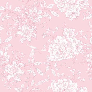 Çiçeklerle çizimsiz desen. Görüntü