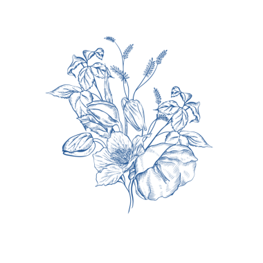 Çiçekli grafiksel mavi düğün buketleri. Görüntü