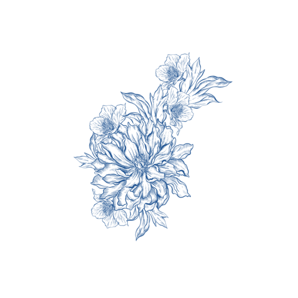 Çiçekli grafiksel mavi düğün buketleri. Görüntü