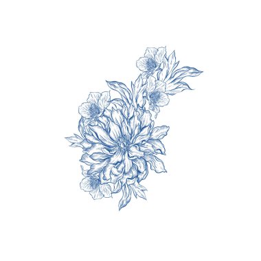 Çiçekli grafiksel mavi düğün buketleri. Görüntü 