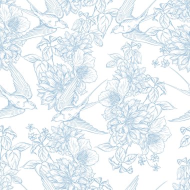 Çiçeklerle çizimsiz desen. Görüntü