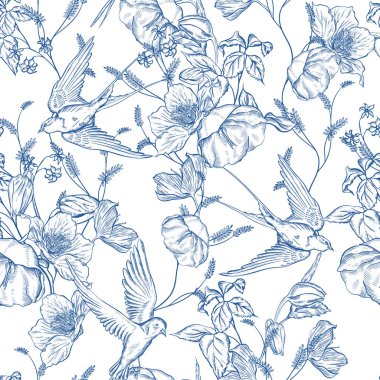 Çiçeklerle çizimsiz desen. Görüntü