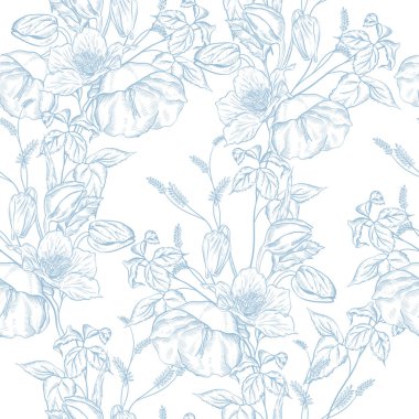 Çiçeklerle çizimsiz desen. Görüntü