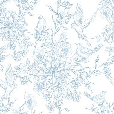 Çiçeklerle çizimsiz desen. Görüntü