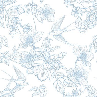 Çiçeklerle çizimsiz desen. Görüntü