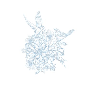 Çiçekli grafiksel mavi düğün buketleri. Görüntü 