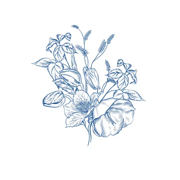 Çiçekli grafiksel mavi düğün buketleri. Görüntü 