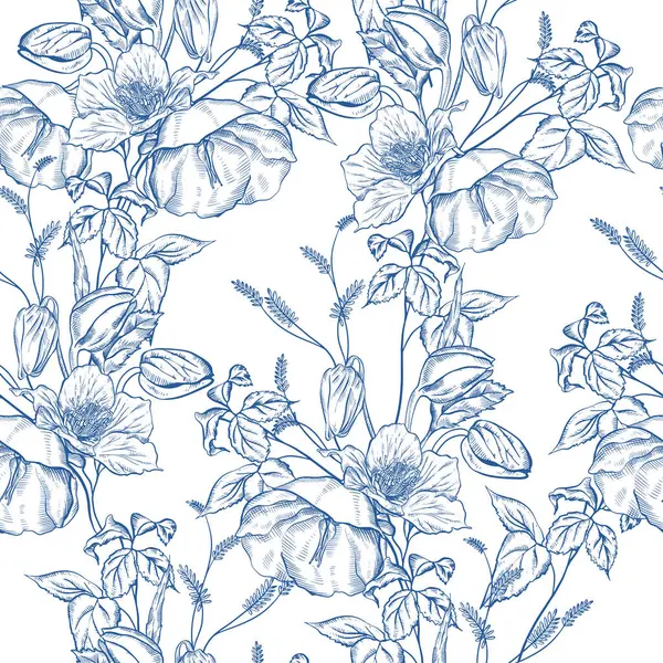 Çiçeklerle çizimsiz desen. Görüntü