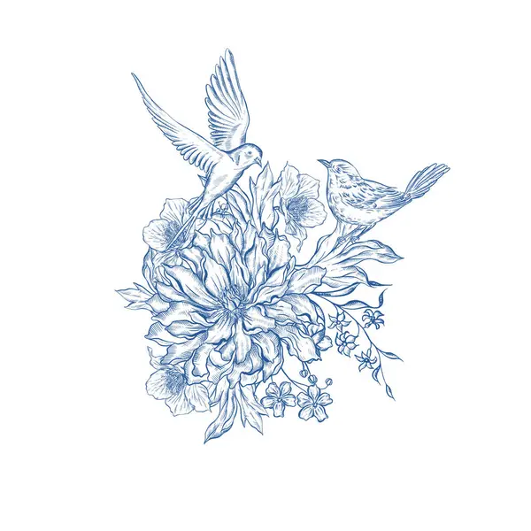 Çiçekli grafiksel mavi düğün buketleri. Görüntü 