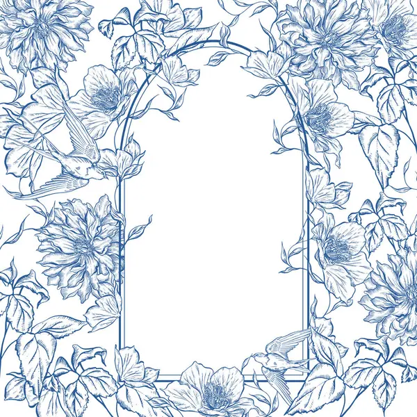 Çiçekli grafiksel mavi düğün kartı. Görüntü 