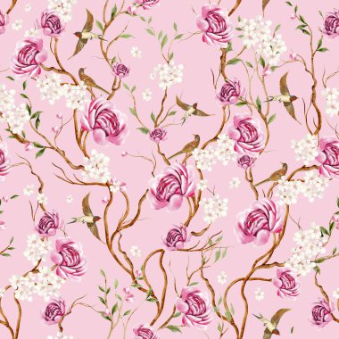 Klasik Toile de Jouy elementleri mavi renkte ayarlandı. resimleme