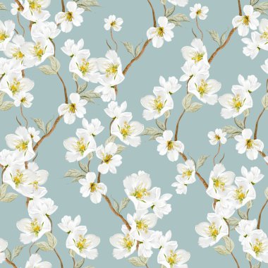 Kuşlar ve çiçeklerle bezenmiş çiçek desenli Chinoiserie. Görüntü