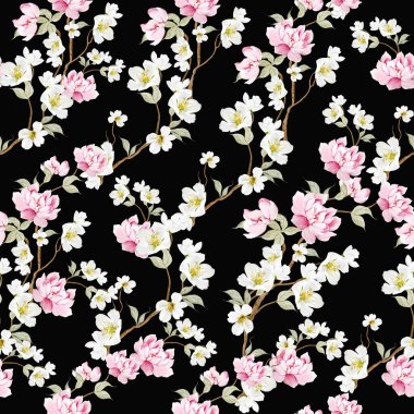 Kuşlar ve çiçeklerle bezenmiş çiçek desenli Chinoiserie. Görüntü