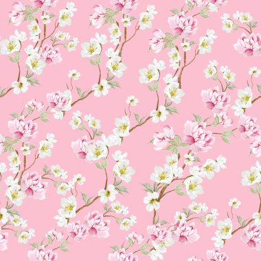 Kuşlar ve çiçeklerle bezenmiş çiçek desenli Chinoiserie. Görüntü