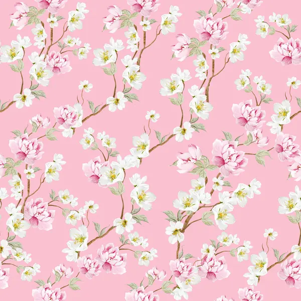 Kuşlar ve çiçeklerle bezenmiş çiçek desenli Chinoiserie. Görüntü