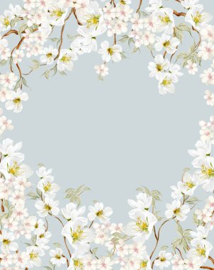 Çiçekli Chinoiserie düğün kartı, kuşlar ve çiçekler. Görüntü