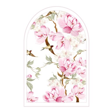 Çiçekli Chinoiserie düğün kartı, kuşlar ve çiçekler. Görüntü