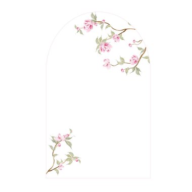 Çiçekli Chinoiserie düğün kartı, kuşlar ve çiçekler. Görüntü