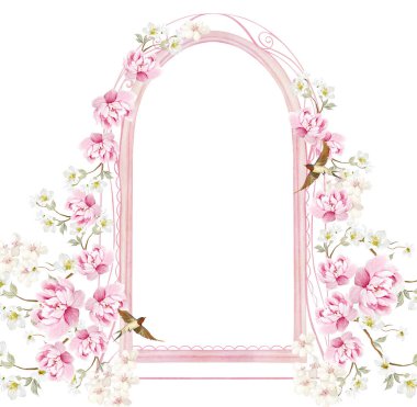 Çiçekli Chinoiserie düğün kartı, kuşlar ve çiçekler. Görüntü