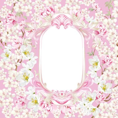 Çiçekli Chinoiserie düğün kartı, kuşlar ve çiçekler. Görüntü