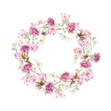 Çiçekli Chinoiserie çelengi. Görüntü