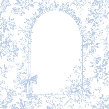 Klasik Toile de Jouy elementleri mavi renkte ayarlandı. resimleme