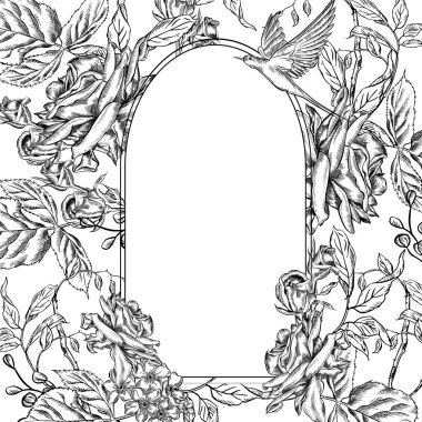 Klasik Toile de Jouy elementleri mavi renkte ayarlandı. resimleme