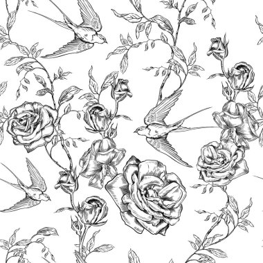 Klasik Toile de Jouy elementleri mavi renkte ayarlandı. resimleme