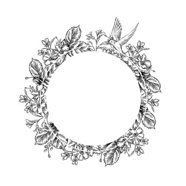 Klasik Toile de Jouy elementleri mavi renkte ayarlandı. resimleme