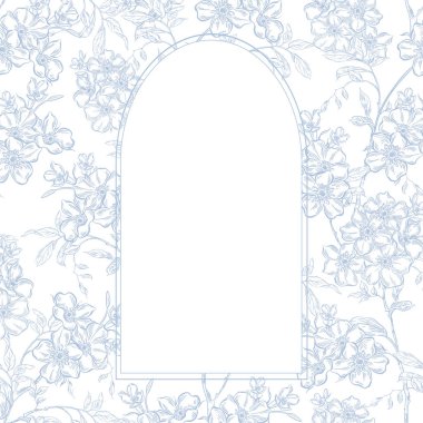 Klasik Toile de Jouy elementleri mavi renkte ayarlandı. resimleme