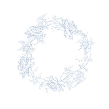 Klasik Toile de Jouy elementleri mavi renkte ayarlandı. resimleme