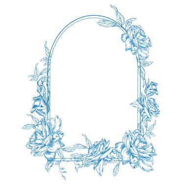 Klasik Toile de Jouy elementleri mavi renkte ayarlandı. resimleme