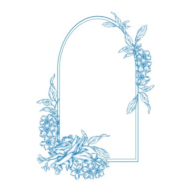 Klasik Toile de Jouy elementleri mavi renkte ayarlandı. resimleme