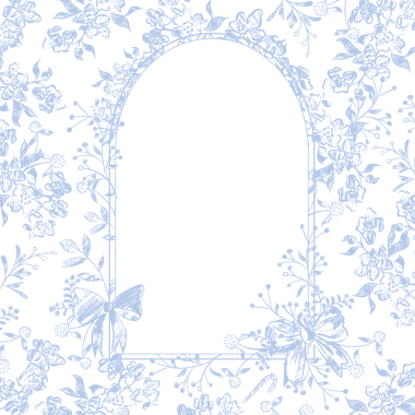 Üzerinde çiçek açan elementler olan Mavi Toile Noel kartı. Görüntü