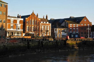 View of South square with Dutch-style buildings from the opposite side of the river Haven. BOSTON Lincolnshire,
