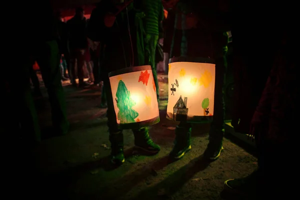 Lanternes Artisanales Peintes Par Des Enfants Lors Une Procession Traditionnelle — Photo