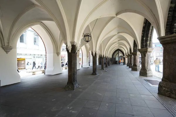 Arcades Sous Mairie Luebeck Allemagne Architecture Historique Sur Place Marché — Photo