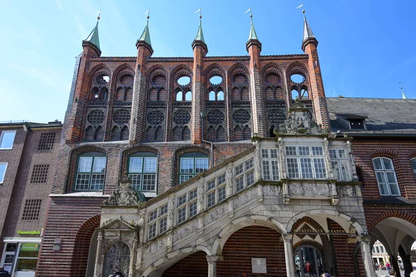 Lübeck April 2023 Teil Des Historischen Lübecker Rathauses Mit Verglaster — Stockfoto