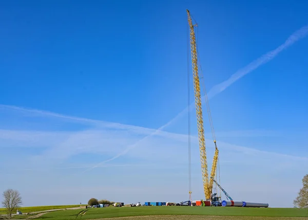 Rieps Germany April 2023 Tall Crane Wind Turbine Construction Site — Stock Photo, Image
