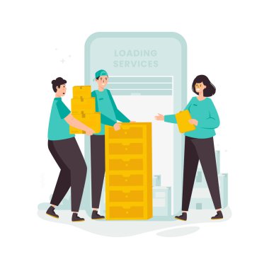 Hareketli servis ekibi hazırlığı düz illüstrasyon