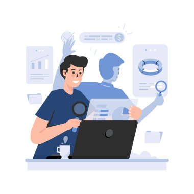 Düz tasarım çoklu görev veri analisti çizimi