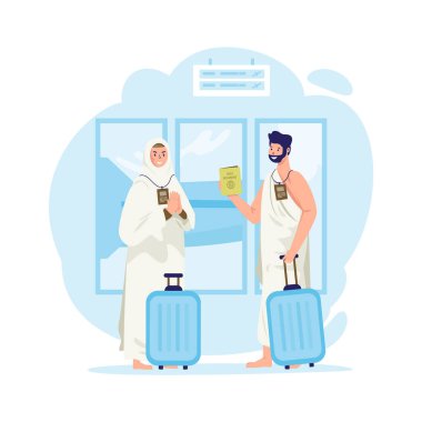 İslam haccına hazırlık düz illüstrasyon