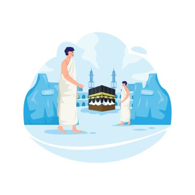 Sa 'i' nin resmedildiği İslam Hac ibadeti Safa ve Marwah tepeleri arasında yürümek demektir.