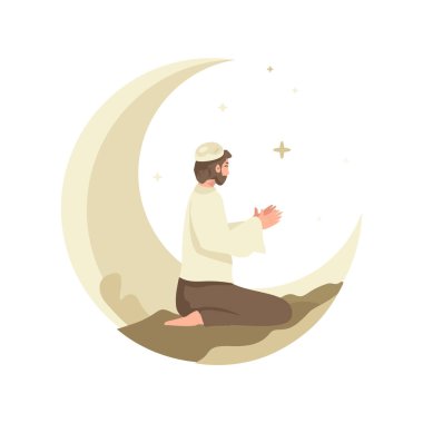 Bir müslüman hilal arkaplanlı dua ediyor