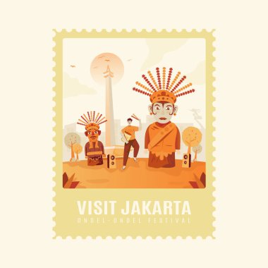 Ondel-ondel festivali Jakarta 'nın yıl dönümü düz tasarımını kutladı