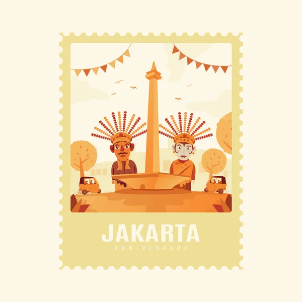 Юбилей Джакарты Плоской Иллюстрации Почтовом Шаблоне — стоковый вектор
