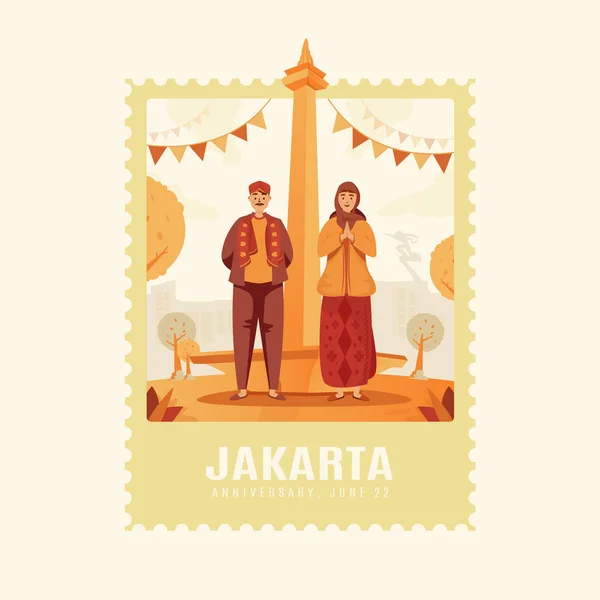 Feliz Aniversario Del Diseño Ilustración Plana Yakarta — Vector de stock